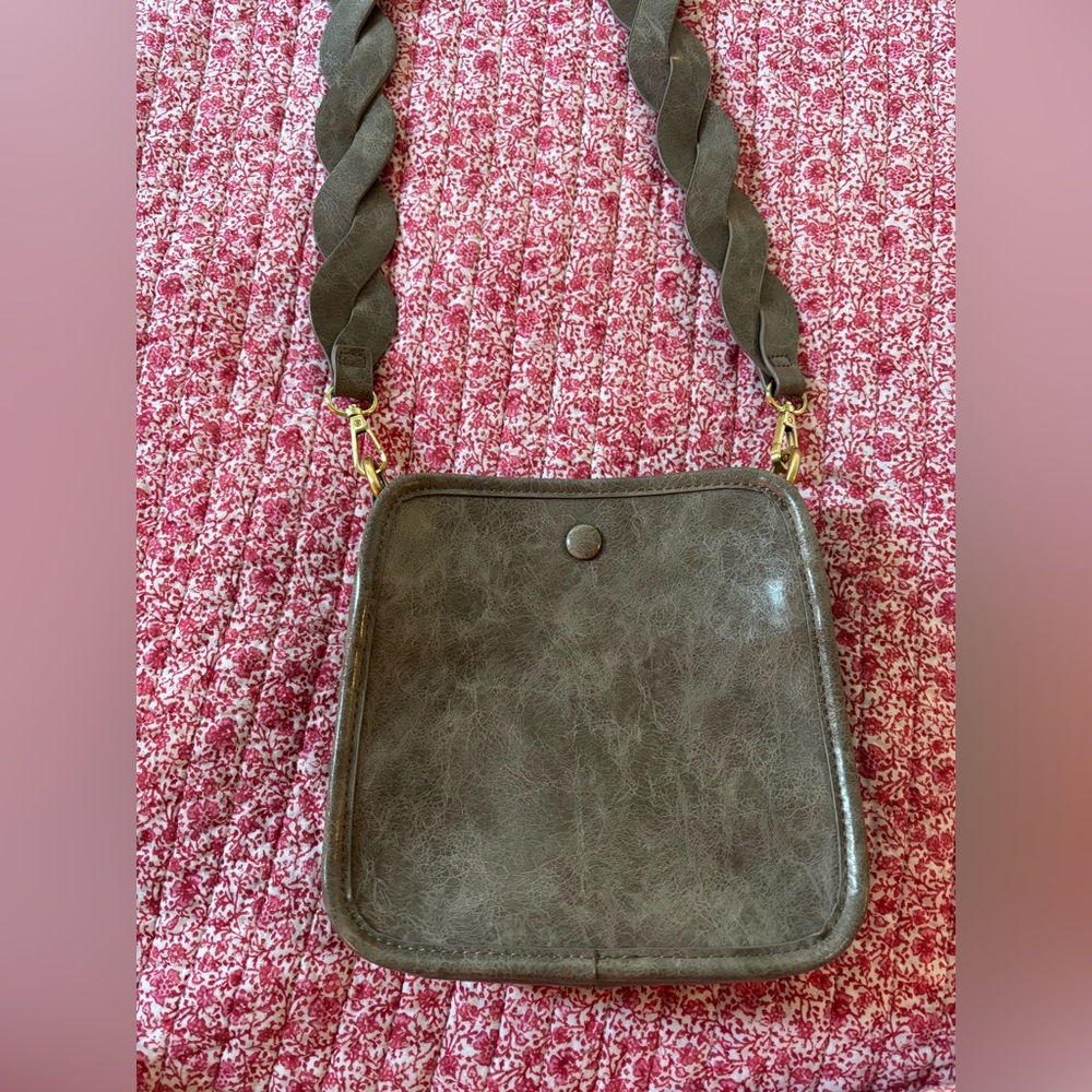 ANTHROPOLOGIE Pewter Crossbody Bag with Braided Strap
